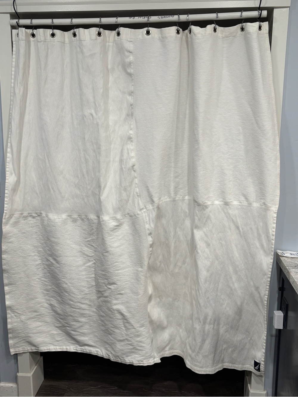 Nautica White Heavy Cotton Shower Curtain in Patchwork Pattern